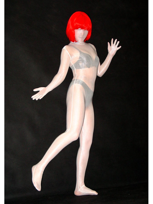 Transparent White Unicolor Zentai Catsuit - Click Image to Close